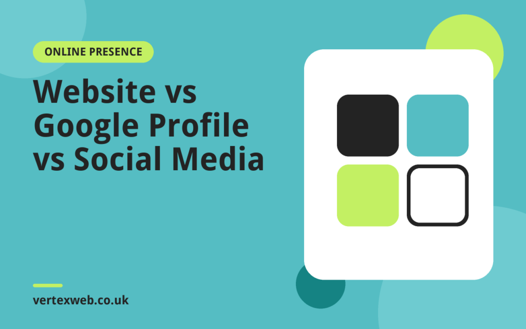 Illustration for the guide: Website vs Google Profile vs Social Media