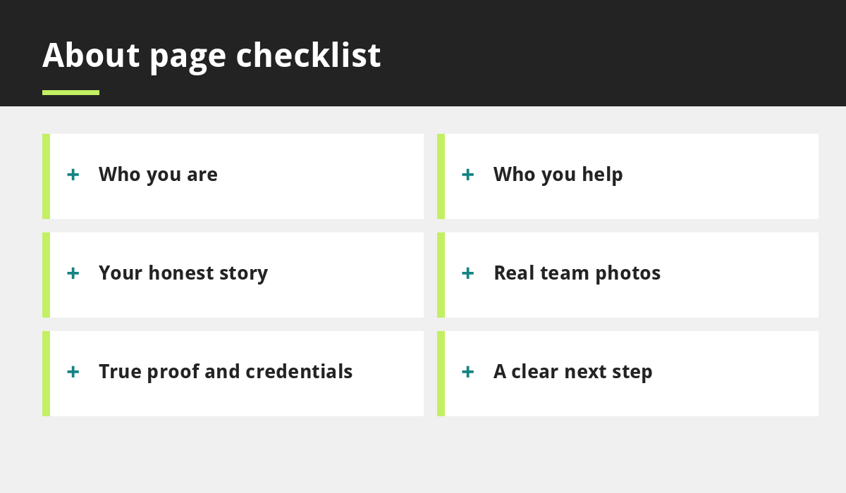 About page checklist infographic