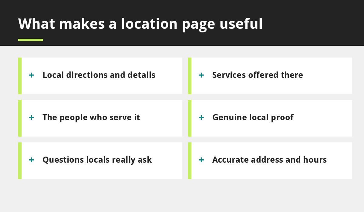 What makes a location page useful infographic