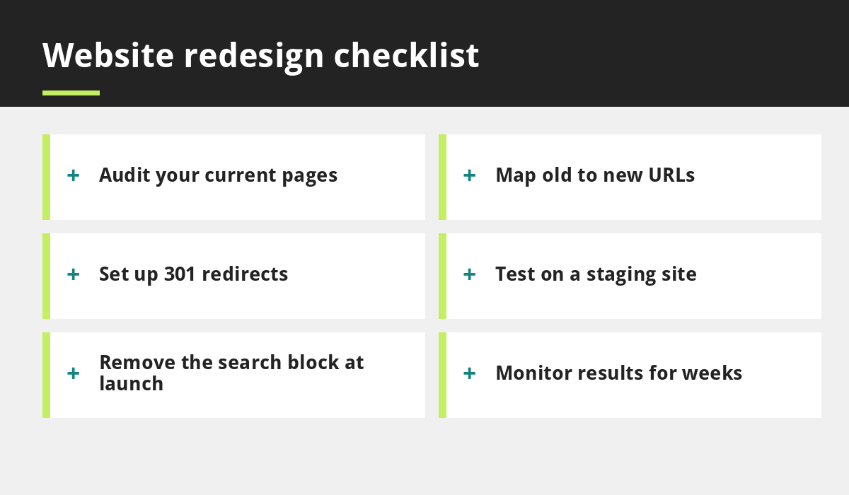 Website redesign checklist infographic