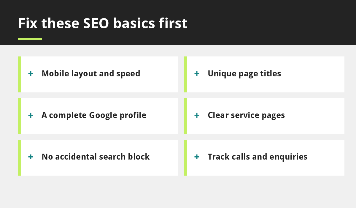 Fix these SEO basics first infographic