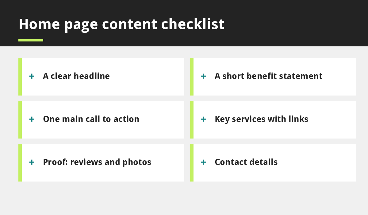 Home page content checklist infographic