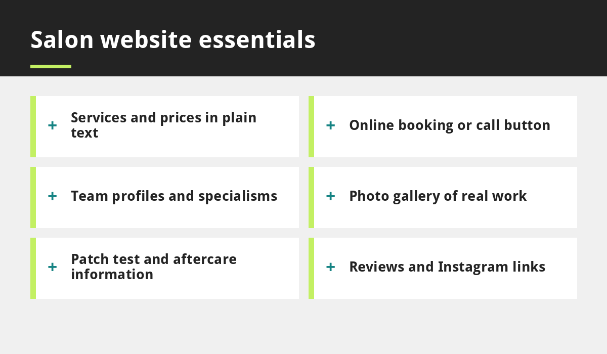 Salon website essentials infographic