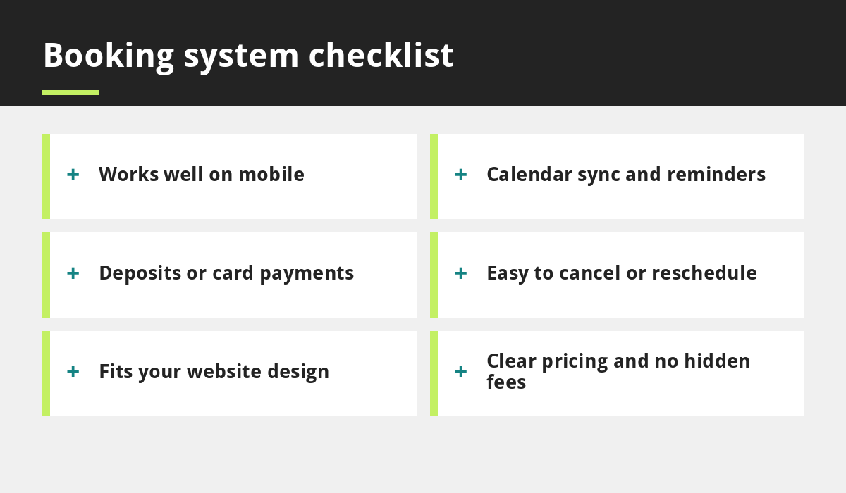 Booking system checklist infographic