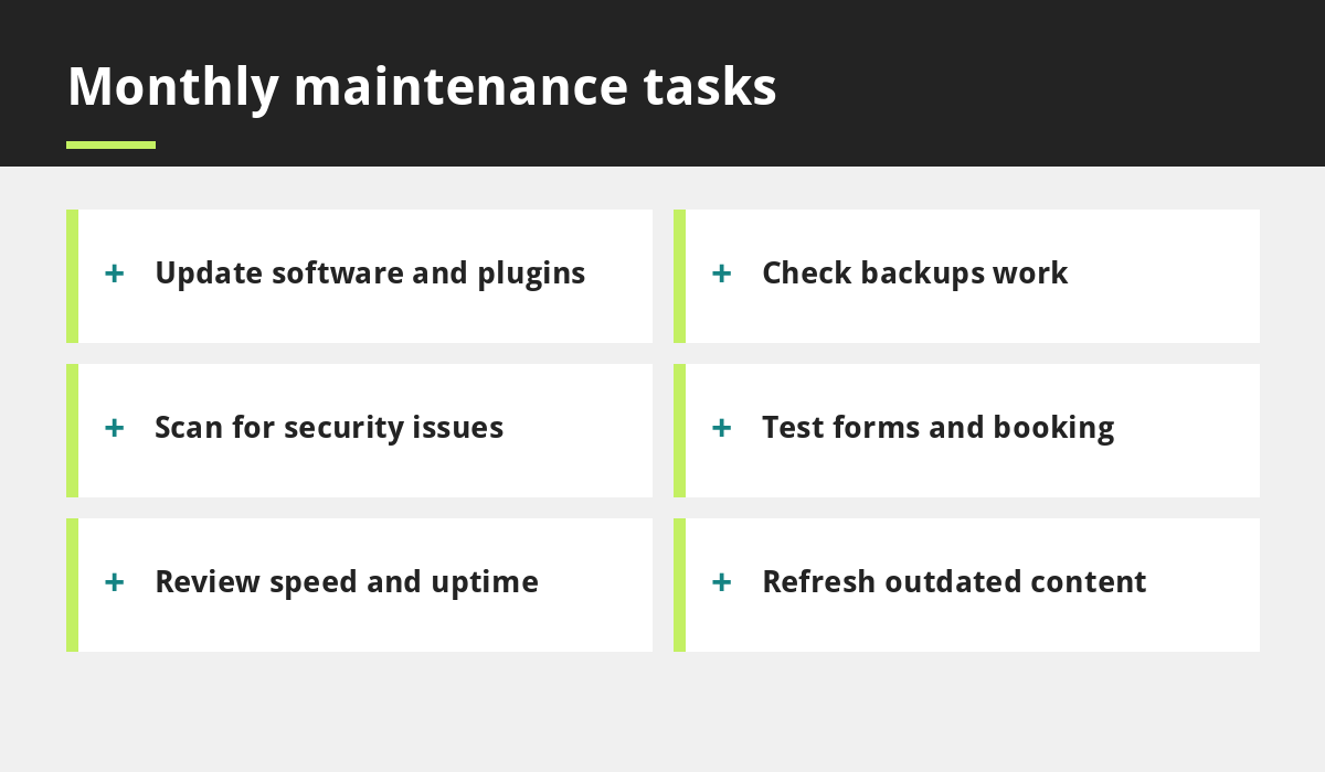 Monthly maintenance tasks infographic